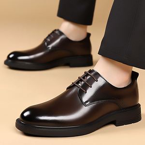 Chaussures habillées en cuir véritable pour hommes, bout rond, à lacets, semelle extérieure en caoutchouc antidérapante, toutes saisons, bureau et carrière - Product Image 4