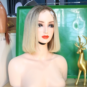 Peluca corta Ombre Bob-Marrón a Rubio Cierre de 10 pulgadas 2x6 Luz procesada química calidad premium longitud completa personalizada - Product Image 1