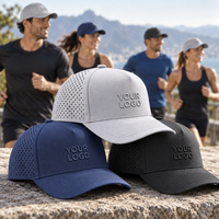 Casquette de performance à 5 panneaux perforée au laser, hydrophobe, de qualité supérieure, pour logo personnalisé et golf