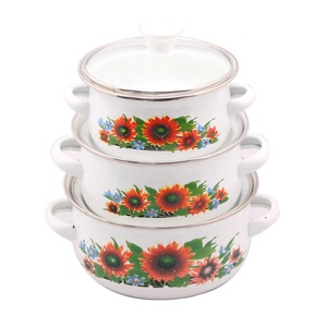 3-Piece Estilo Americano Mini Esmalte Conjunto Panelas Tampa De Vidro Cerâmica Sustentável Cozinhar <span class=keywords><strong>Ware</strong></span> Inclui Pote Caçarola Ferro Fundido - Product Image 4