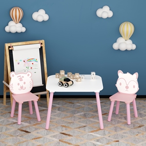 3-Piece Kids <b>Table</b> & Chair Set, Wooden Toddler Desk with Animal Backrest, <b>Activity</b> <b>Table</b> for Playroom & Nursery - Product Image 2