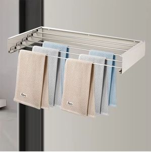 Séchoir à linge mural rétractable en aluminium avec crochets pour vêtements, pliable, ensemble de séchoir à linge mural - Product Image 4
