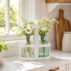 Vaso in Vetro Doppio Trasparente con Supporto in Metallo <span class=keywords><strong>Bianco</strong></span>, Porta Fiori per Tavoli da Matrimonio e Decorazioni per la Casa, Fornitore all'Ingrosso per l'Esportazione - Product Image 1