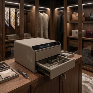 Coffre-fort à bijoux en cuir de luxe JB-safe <span class=keywords><strong>avec</strong></span> serrure <span class=keywords><strong>électronique</strong></span> à empreinte digitale pour un stockage sécurisé antivol des bagues, colliers et objets de valeur - Product Image 6