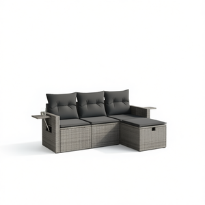 Conjunto de Sofá Modular de Jardín en Poliratán Gris con Almacenamiento, Muebles de Exterior de Diseño Contemporáneo con Cojines Impermeables - Product Image 1