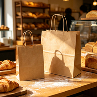 Sacs de courses en papier kraft recyclables avec poignées, personnalisables avec logo, pour la livraison de pain, de toasts, de gâteaux, de beignets et de plats à emporter