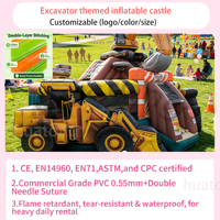 Château gonflable commercial d'extérieur sur le thème de l'excavatrice et du camion, idéal pour les fêtes d'enfants et la location
