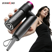 Sèche-cheveux professionnel pliable Binwang 1200W à haute vitesse avec technologie ionique, étui ABS+PC, 2 vitesses et 4 réglages de température
