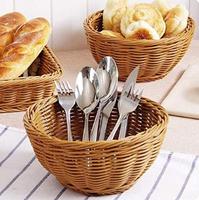 Ensemble de paniers ronds en plastique tressé marron, en polyrotin, lavables, pour fruits et pain, plateau de service empilable, organisateur de table