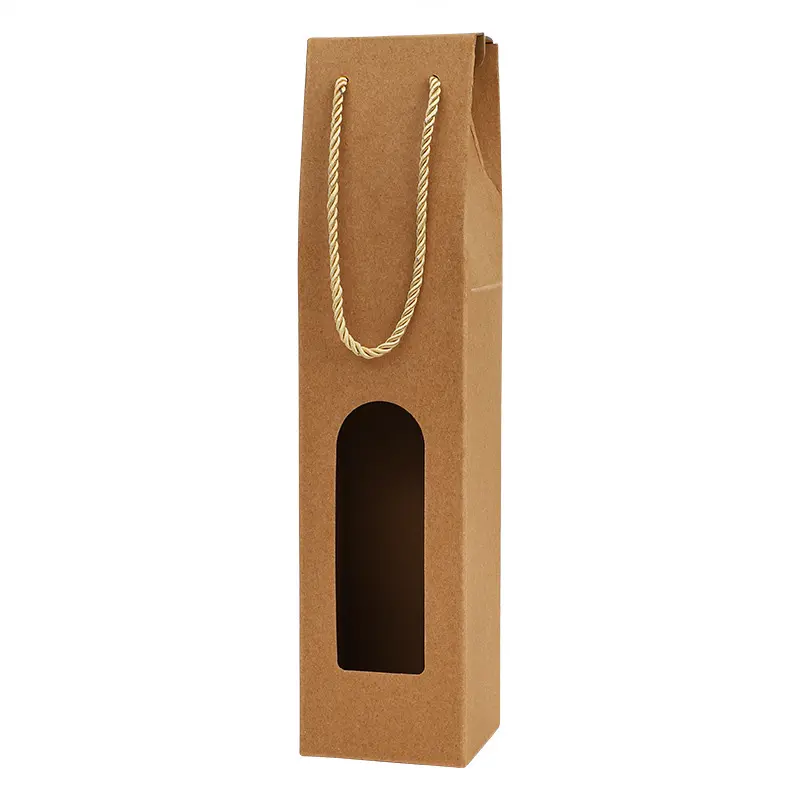 luxury Kraft Paper Red Wine Box vodka wine bag packaging Custom logo Handle Portable Single / Double Window Gift Kraft Wine Box