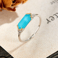 Bague double couche en pierre naturelle, cristal blanc, turquoise bleue, bague géométrique bicolore pour femme, bijoux en argent S925 plaqué or