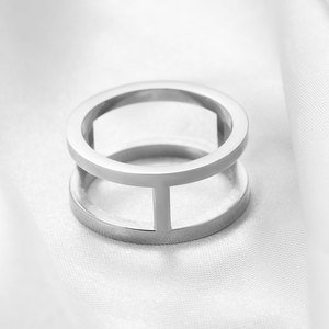Bague double géométrique en acier doré 10MM, bague unisexe tendance, bijou cadeau - Product Image 3