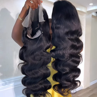 Wig Rambut Asli Brasil 13x4 HD Transparent Lace Front untuk Wanita, 34 Inch Body Wave, Kepadatan 250%, Pre Plucked Lace Front Wig