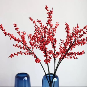 Ramas de Aloe Vera Artificiales con Bayas Rojas de Seda para Decoraciones del Hogar de Año Nuevo Chino, 9 Ramificaciones, Realistas y Hechas a Mano - Product Image 1