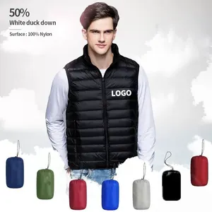 Witte Eendendons Mouwloze Jas Custom Borduren Winter Puffer Vest Voor Mannen