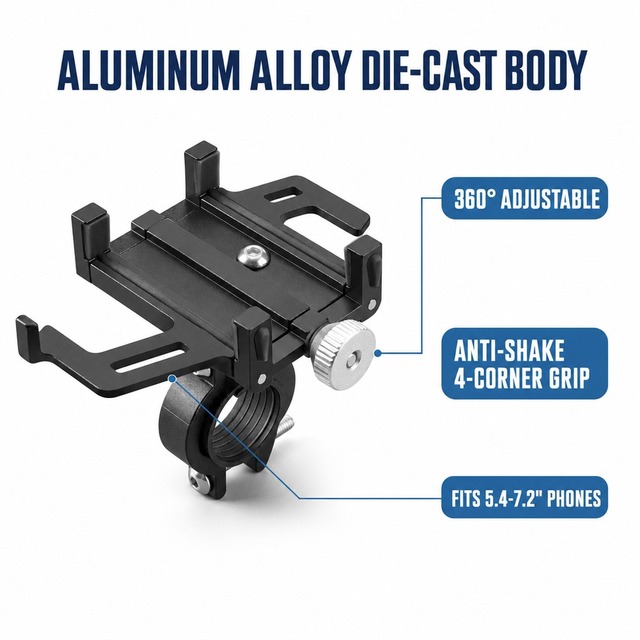 Factory Direct OEM Custom CNC Aluminum Alloy Motorcycle Phone Mount Anti-Shock Vibration Damping Holder 360 Degree Rotation