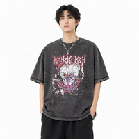 T-shirt oversize pour homme en coton épais délavé à l'acide, noir, style grunge, manches courtes, streetwear