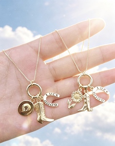 Gold Color Charm Pendant Necklace Western Boot Sunflower Horse Shoe <b>Chain</b> Jewelry for Women Pendant Necklace - Product Image 4