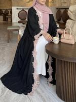 Nouvelle Arrivée Sharut OEM/ODM Dubaï Abaya Luxe Aïd Robe Islamique Musulmane Femme Modeste Été Dentelle Fleurie Bordure Ouverte Abaya 2026