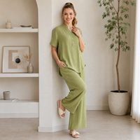 Ensemble décontracté d'été pour femmes, imprimé floral, col montant, pantalon large, boutonné, ensemble deux pièces tendance OEM ODM