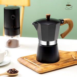 Cafetière à expresso italienne en aluminium noir classique avec poignée en Grain de bois percolateur à café Camping Moka Pot - Product Image 1