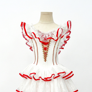 Girls White Red Romantic Ballet Tutu Don Quixote Kitri Spanish <b>Dance</b> Costume Ruffle Sleeve Stage Performance Wear - Product Image 3