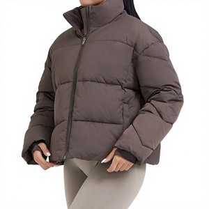 Chaqueta Acolchada con Capucha para Mujer, Invierno, Casual, Cierre de Cremallera, Relleno Grueso de Poliéster, Color Sólido, Corte Holgado, Corta, Resistente al Viento - Product Image 2