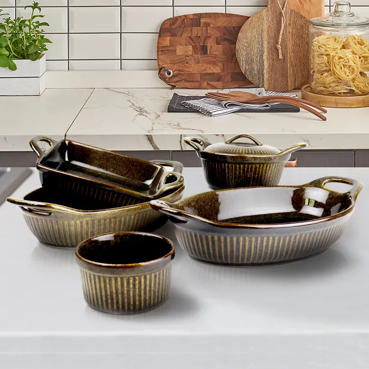 Wholesale Price Baking Nordic Style Oval Ceramic Baking Dish Serving Nonstick Oven Bakeware Baking Set Cookware