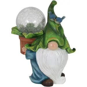 Handmade Wholesale Garden Resin Statue Gnome Figurine With Magic Solar Orb Outdoor Decoration