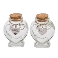 Bouteille en verre personnalisée gravée pour commémorer un animal de compagnie, design cœur, pendentif empreinte de patte, écologique