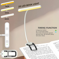Lampe de lecture portable 3 couleurs blanc chaud ambre, 5 niveaux de luminosité, protection des yeux, fonction de minuterie 30/60 min, 25 LED