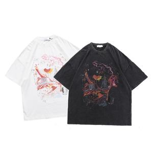 Camiseta Retro para Hombre con Estampado Gráfico de Grafiti, Lavado Ácido Vintage, Estilo Oversize, 100% Algodón, Color Negro - Product Image 4