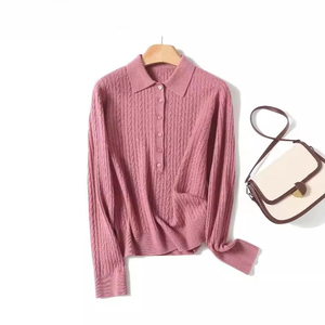 Jersey de punto de lana Jacquard de estilo coreano <span class=keywords><strong>para</strong></span> <span class=keywords><strong>mujer</strong></span>, vestido de una pieza sin costuras <span class=keywords><strong>para</strong></span> suéter de cuello de Polo, temporada de otoño, venta al por Mayor, frente - Product Image 1