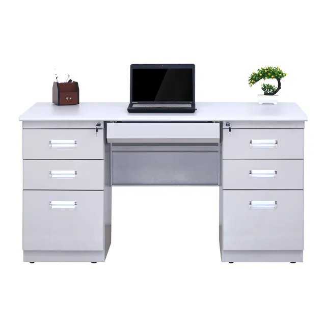 Office Laptop Desk With 6 Drawers White Desks For School Metal Office Computer Tables