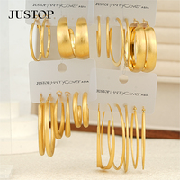 Boucles d'oreilles créoles tendance en acier inoxydable plaqué or 18 carats, étanches, hypoallergéniques, bijoux fantaisie épais pour femmes JUSTOP