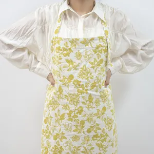 工厂直接亚麻定制图案提花围裙，用于厨房服务员花店烹饪