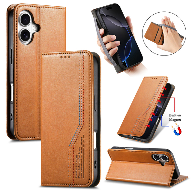 For iphone 16 Wallet Case with Card Holder Flip Folio Kickstand Wristband PU Leather Mobile Case for Apple Iphone 16