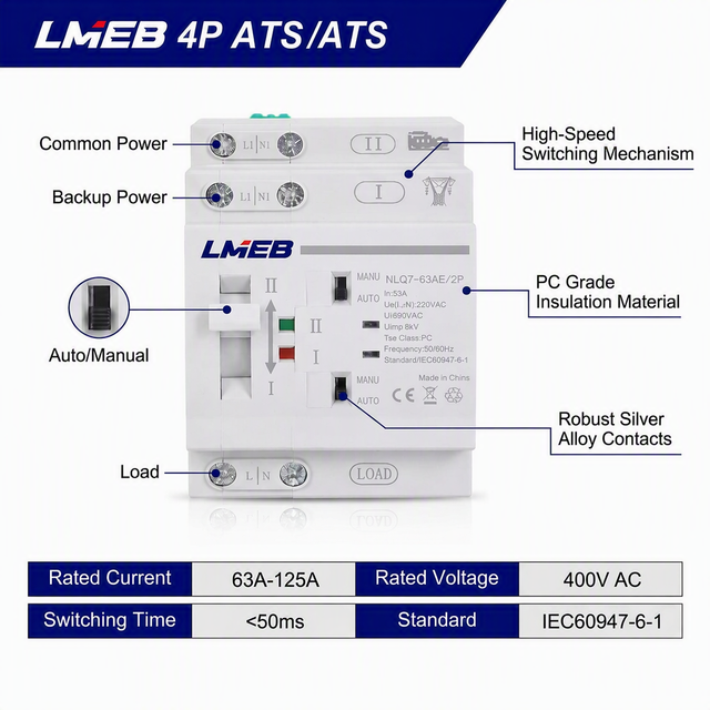 Automatic Transfer Switch Panel 4P Generator ATS Controller 40A/50A/60A/30A/20A/16A Output Currents 380V 63A/100A 220V DC-DC