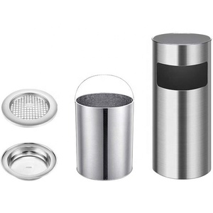 Round public metal stainless steel 201 rubbish waste dustbin ashtray garbage outdoor bin trash can bin Glossy and sanded options