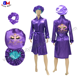 Abito da notte da donna Sexy di alta qualità pigiama pigiama da donna in raso cuffia e vestaglia - Product Image 2