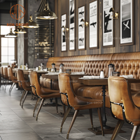 Ensemble de meubles de restaurant de luxe Dessus de table de café en bois et chaises en cuir marron avec cabine de canapé assortie pour café