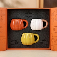Offre Spéciale personnalisé moucheté glaçure petit déjeuner lait tasse à thé halloween citrouille café tasse en céramique avec poignée ronde