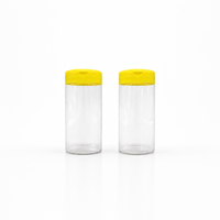 Bouteille d'alimentation en PVC transparent de 100 ml - Pot en plastique de qualité alimentaire - Contenant vide pour compléments alimentaires pour animaux - Bocal avec bouchon à clapet jaune