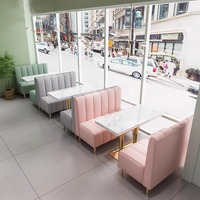 Meubles de restaurant de haute qualité en gros, table à manger en marbre pour café, tables et chaises de restaurant roses