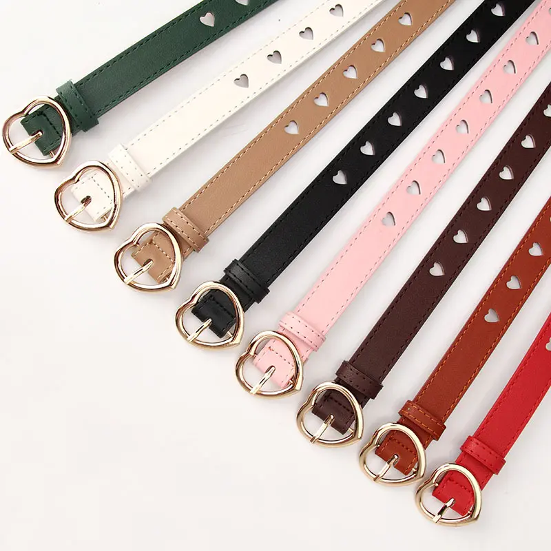 New style punch-free heart hollow pu belt ladies all-match sweet girls sweater dress decorative belt manufacturers