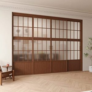 <span class=keywords><strong>Porte</strong></span> <span class=keywords><strong>coulissante</strong></span> japonaise rétro moderne en bois à trois roulettes pour intérieur, salon, fenêtre - Product Image 4