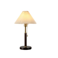 Lampe de table en bois et tissu de style rétro français du milieu du siècle, LED, trois couleurs, variateur d'intensité, interrupteur à bouton, éclairage d'ambiance pour chambre à coucher