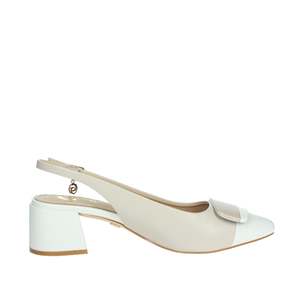 Donna Slingback GD269 Nero Beige <b>Pumps</b> With Block Heel And Ankle Strap - Product Image 4
