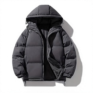 Direct FT Men's Hooded Puffer Jacket Windproof Thick Polyester Winter Casual Zipper Closure Solid Color Loose Fit Regular Length - Product Image 1