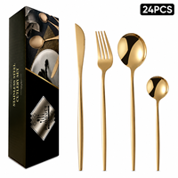 Ensemble de couverts en acier inoxydable poli miroir de luxe moderne, 24 pièces, avec boîte cadeau pour mariage, hôtel, restauration